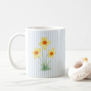 Mug Peinture de fleur de printemps jonquille rayure bl