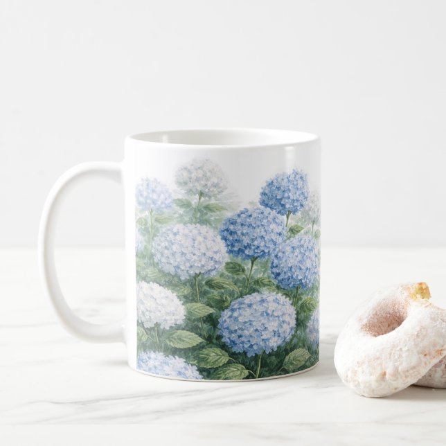 Mug Peinture de Fleur d'Hortensia Bleu  (Avec donut)
