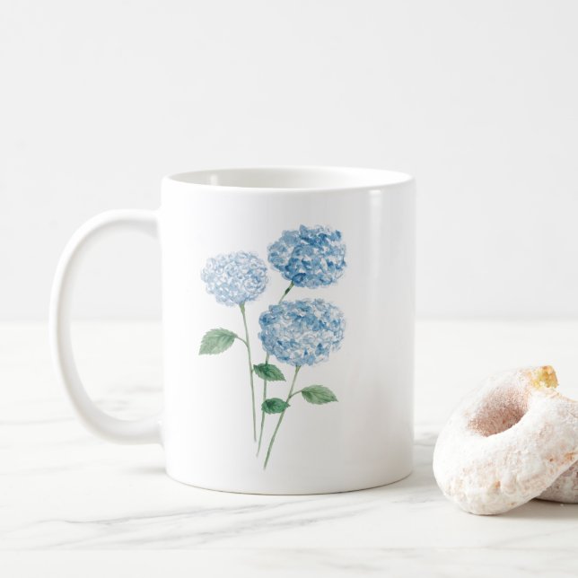 Mug Peinture de Fleur d'Hortensia Bleu  (Avec donut)