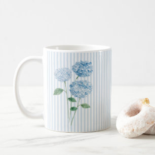 Mug Peinture de Fleur d'Hortensia Bleu à Rayure Bleue
