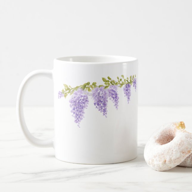 Mug Peinture de fleurs de printemps de glycine violett (Avec donut)