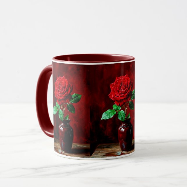 Mug Peinture de fleurs de rose rouge  (Devant gauche)