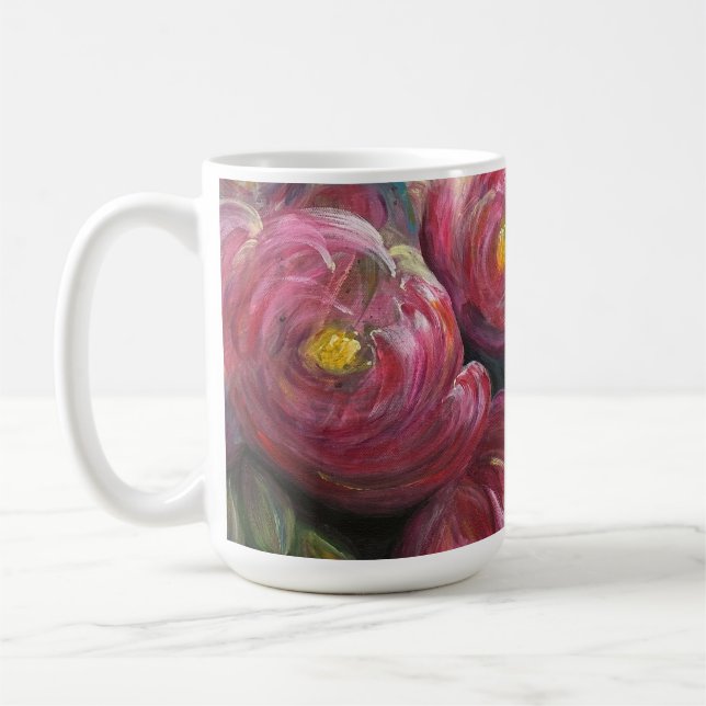 Mug Peinture de fleurs roses d'exubérance (Gauche)