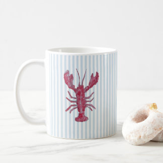 Mug Peinture de homard rayure bleue marine Côtière