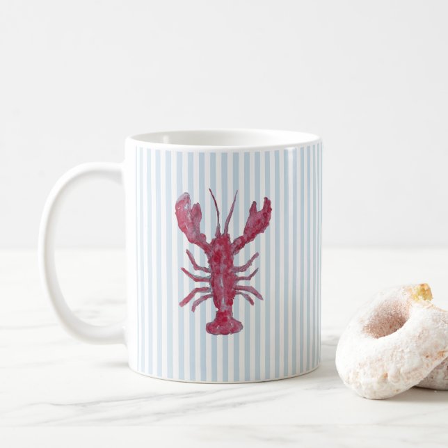 Mug Peinture de homard rayure bleue marine Côtière (Avec donut)