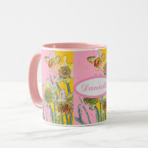 Mug Peinture de jonquille aquarelle jaune rose floral