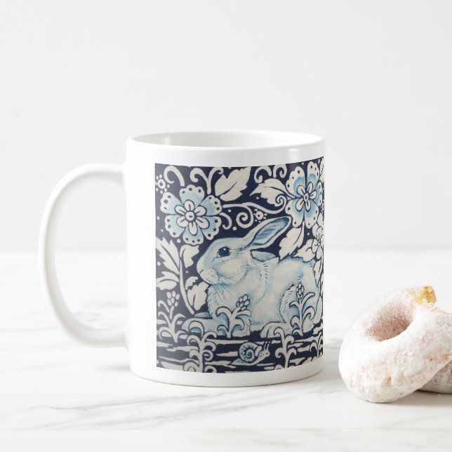 Mug Peinture de lapin bleu et blanc Escargot de bois f (Avec donut)
