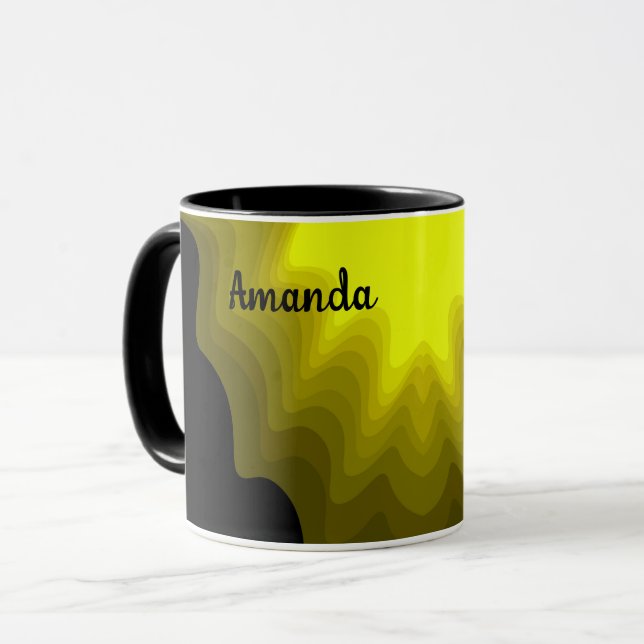 Mug Peinture de motif abstrait noir et jaune (Devant gauche)