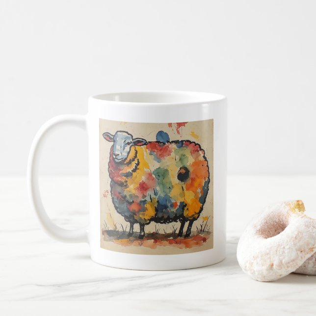 Mug Peinture de mouton à l'aquarelle ludique (Avec donut)