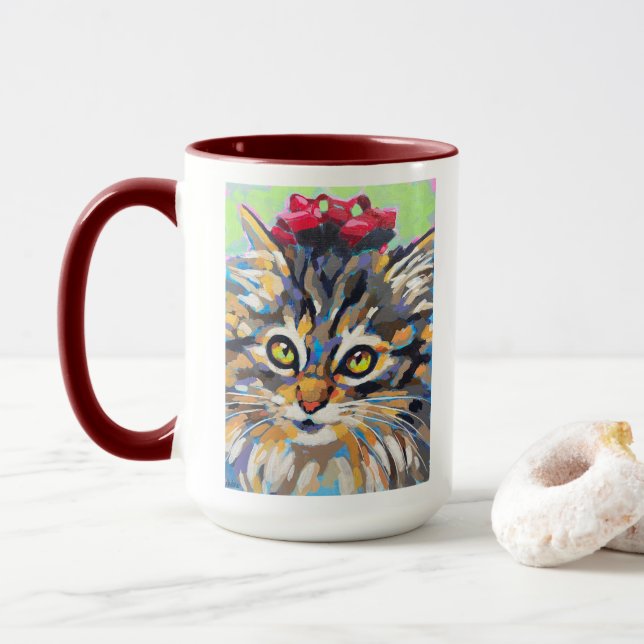 Mug Peinture de portrait de chat personnalisée - Anima (Avec donut)