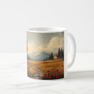 Mug Peinture de Prairie Automnale Vintage avec Coqueli