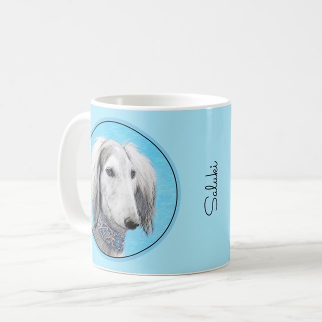Mug Peinture de Saluki (Argent) - Joli art original de (Devant gauche)