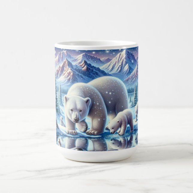 Mug Peinture de scène enneigée de famille d'ours polai (Centre)
