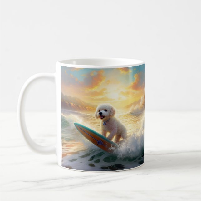 Mug Peinture de surf de plage de Bichon Frise (Gauche)