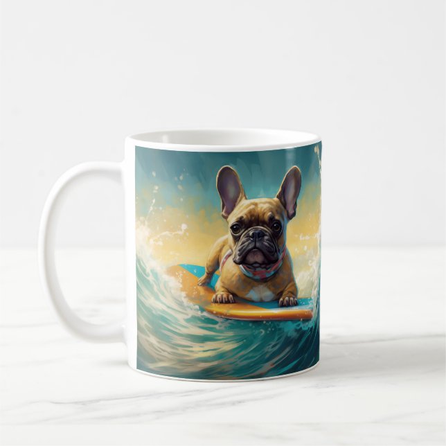 Mug Peinture de surf de plage de Bouledogue français (Gauche)