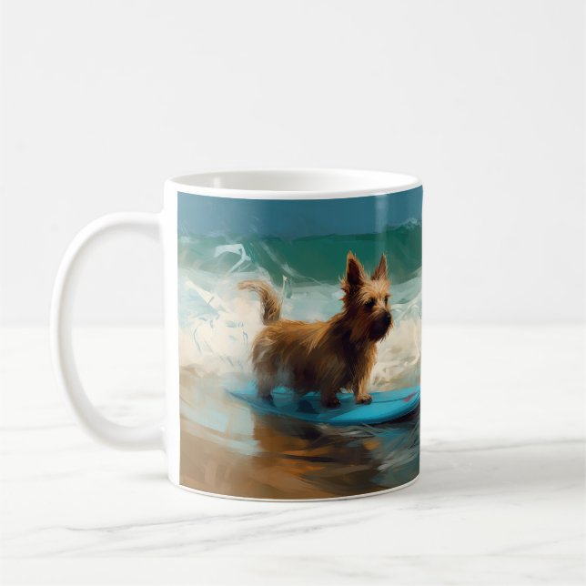 Mug Peinture de surf de plage de Terrier Australien (Gauche)