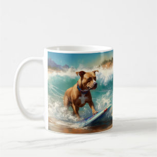 Mug Peinture de surf sur la plage de l'American Staffo