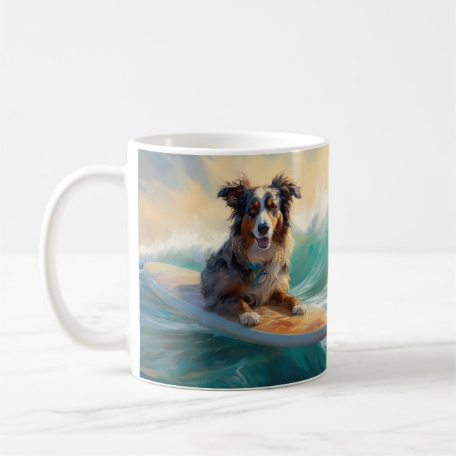 Mug Peinture de Surf sur Plage de Berger Australien (Gauche)