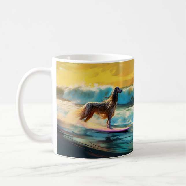 Mug Peinture de Surf sur Plage de Lévrier Afghan (Gauche)