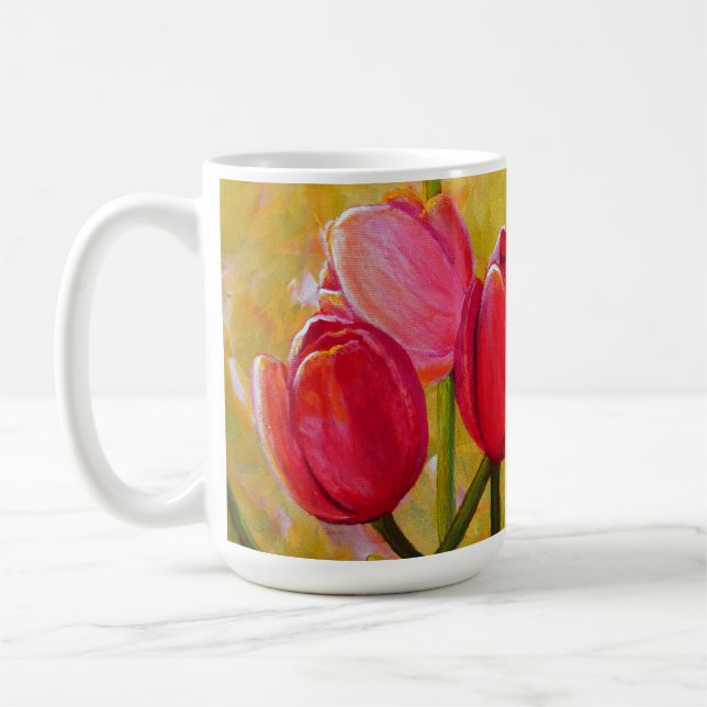 Mug Peinture de tulipes roses et rouges (Gauche)