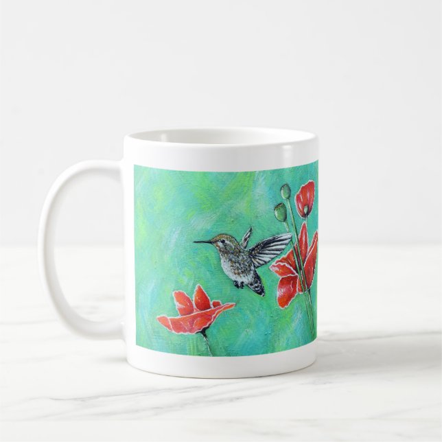 Mug Peinture des colibris et des pavots (Gauche)