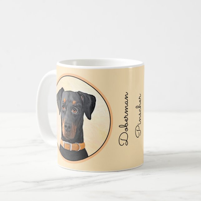 Mug Peinture Doberman Pinscher non rognée Art original (Devant gauche)