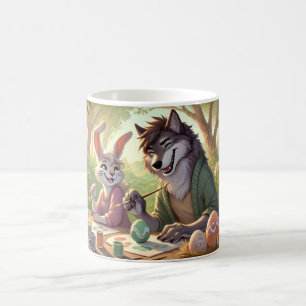 Mug Peinture d'Oeuf de Pâques - Loup et lapin Art amus