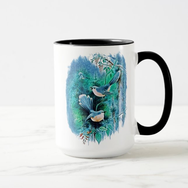 Mug Peinture d'oiseaux bleus d'hiver (Droite)