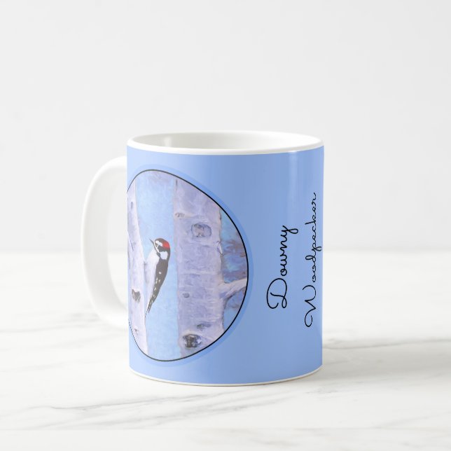 Mug Peinture Downy Woodpecker - Art original pour oise (Devant gauche)