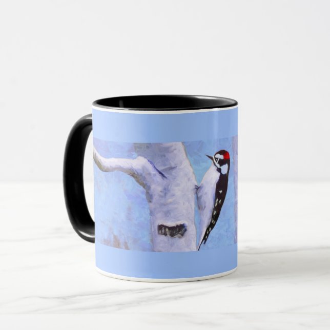 Mug Peinture Downy Woodpecker - Art original pour oise (Devant gauche)