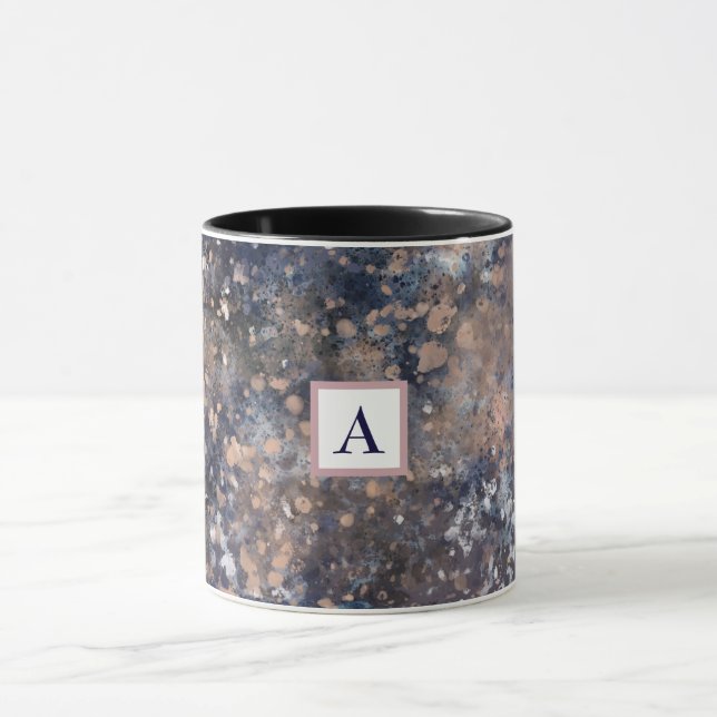 Mug Peinture Éclaboussée Bleue et Or Rose Abstrait Gla (Centre)