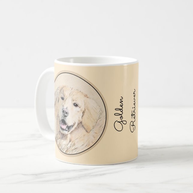 Mug Peinture Golden Retriever - Joli art original chie (Devant gauche)