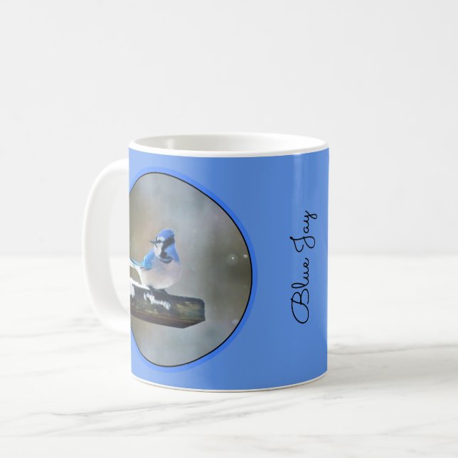 Mug Peinture Jay Bleu - Art Oiseau Original (Devant gauche)