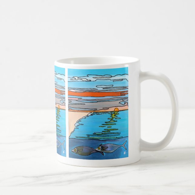 Mug Peinture Lever de soleil sur l'océan 8 bits par Al (Droite)