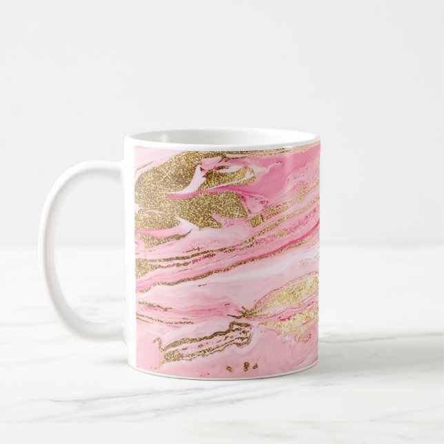 Mug Peinture Liquide Abstraite Marbre Rose Or Élégant (Gauche)