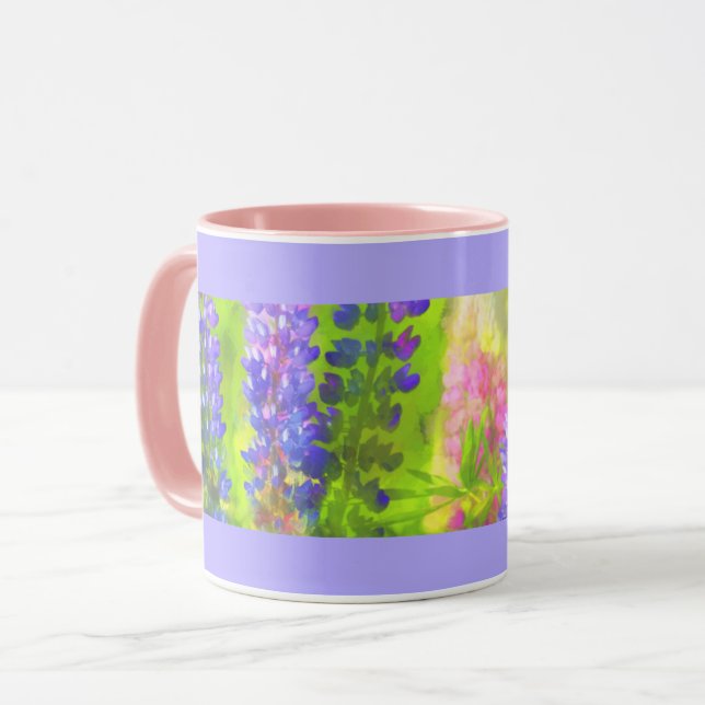 Mug Peinture Lupine - Art Fleur Original (Devant gauche)