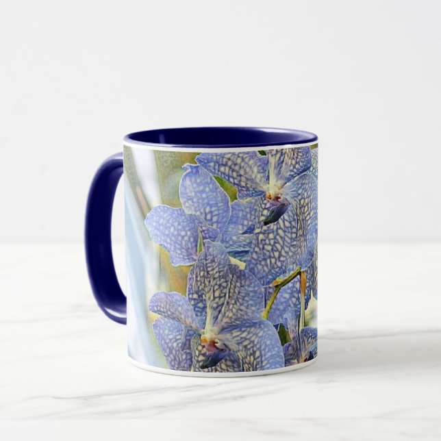 Mug Peinture moderne violet bleu orchidée Fleurs (Devant gauche)