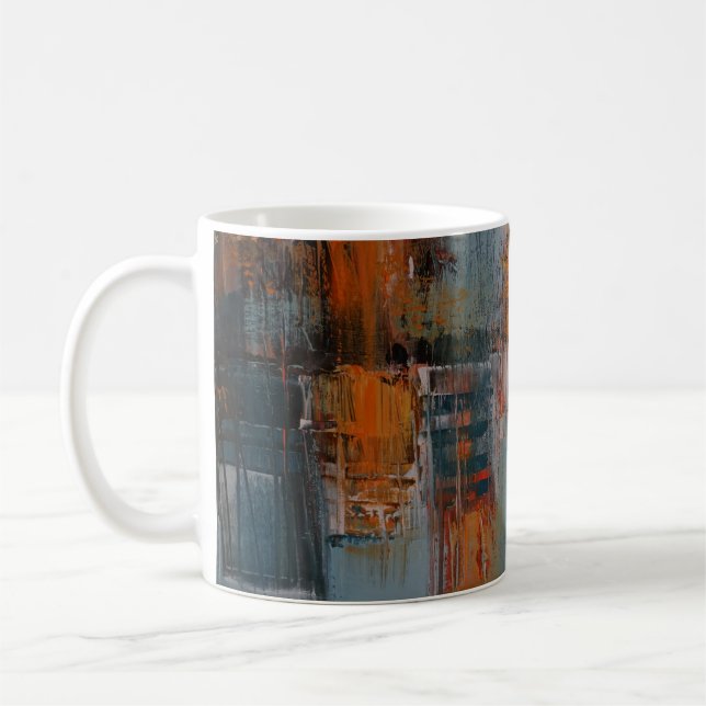 Mug Peinture orange, blanche et turquoise abstraite (Gauche)