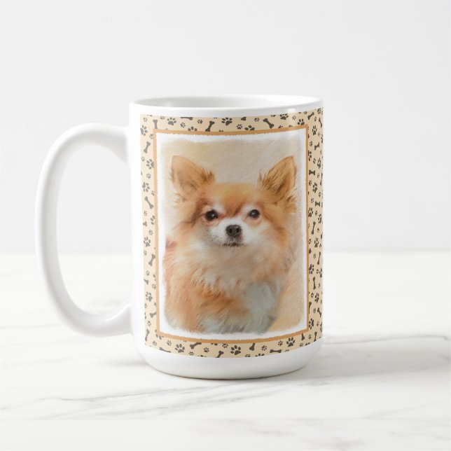 Mug Peinture originale de chien Chihuahua à poils long (Gauche)
