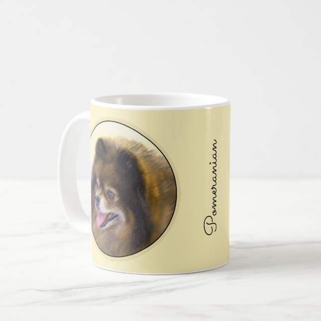 Mug Peinture Poméranienne Noir et Tan Art Chien origin (Devant gauche)
