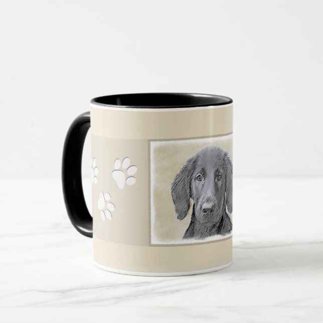 Mug Peinture Retriever à revêtement plat - Art Chien o (Devant gauche)
