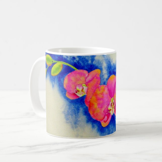 Mug Peinture romantique d'orchidée rose orange (Devant gauche)