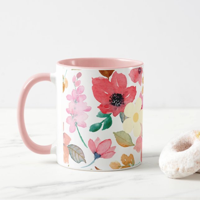 Mug Peinture rose Motif Art moderne Design (Avec donut)