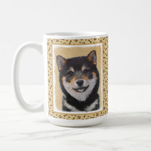 Mug Peinture Shiba Inu (Noir et Tan) - Art Chien (Gauche)