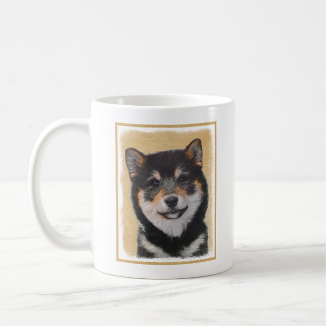 Mug Peinture Shiba Inu (Noir et Tan) - Art Chien (Gauche)
