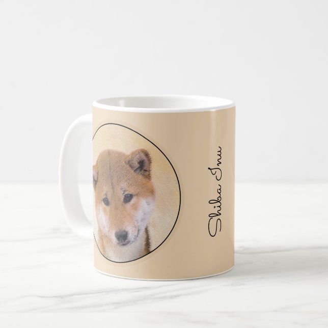 Mug Peinture Shiba Inu (Rouge) - Art Chien original (Devant gauche)