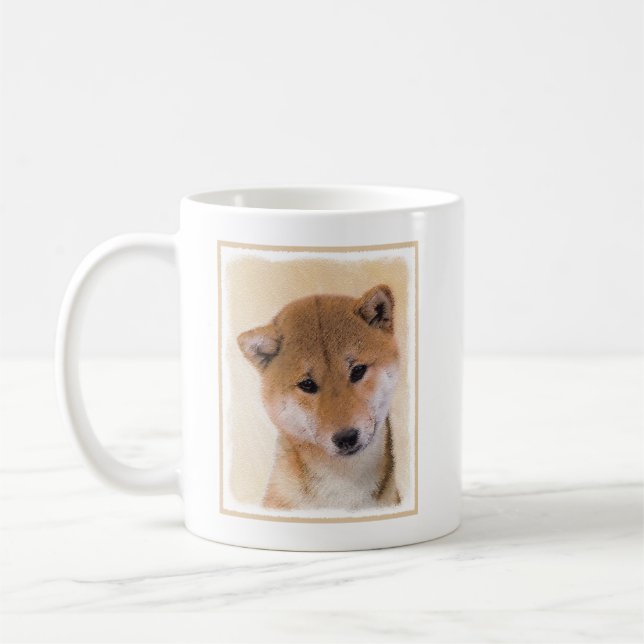 Mug Peinture Shiba Inu (Rouge) - Art Chien original (Gauche)