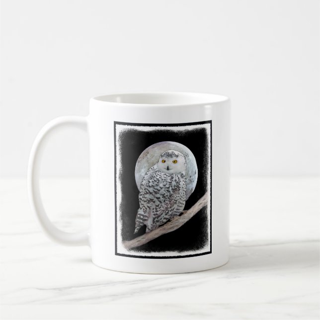 Mug Peinture sur la Chouette neigeuse et la Lune - Art (Gauche)