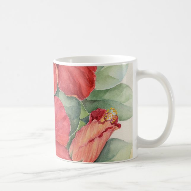 Mug Peinture tropicale de fleur de ketmie rouge - (Droite)