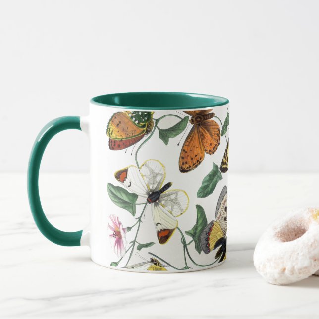 Mug Peinture vintage de papillon et de papillon (Avec donut)